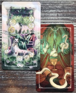 Ostara Tarot - Five of Cups and Nine of Coins