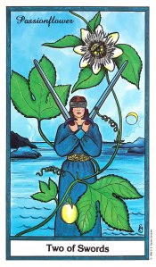 Herbal Tarot - Two of Swords - Passionflower