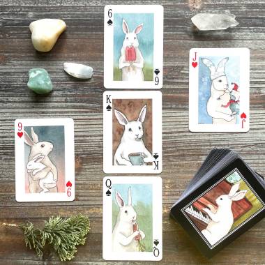 Adorable White Rabbits Playing Cards