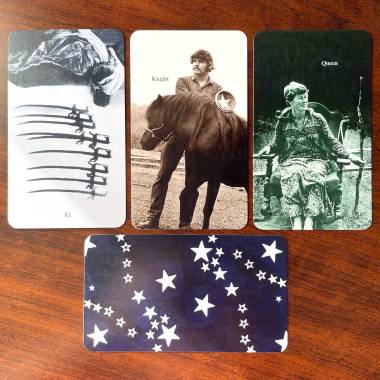 Mountain Dream Tarot - Queen of Wands, Knight of Pentacles, Nine of Swords