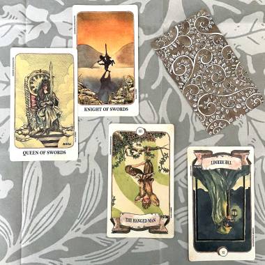 Trionfi Tarot - Knight of Swords, Queen of Swords, Hanged Man, The Hermit