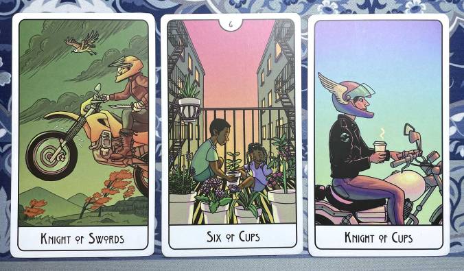 This Might Hurt Tarot - Knight of Swords, Six of Cups, Knight of Cups
