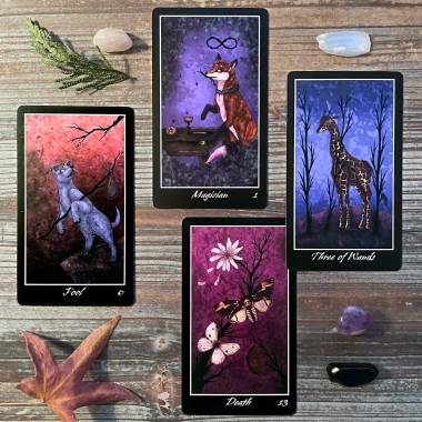 Ethereal Forest Tarot - The Fool, The Magician, Death, Three of Wands