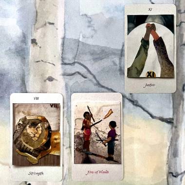 Magical Nature Tarot - Strength, Five of Wands, Justice