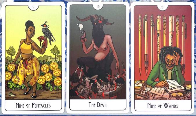 This Might Hurt Tarot - Nine of Pentacles, The Devil, Nine of Wands