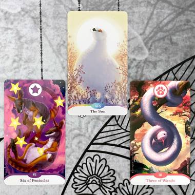 Loaf Tarot - Six of Pentacles, The Sun, Three of Wands