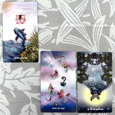 Meraki Tarot 2nd Edition - The Hanged Man, Seven of Cups, Queen of Cups