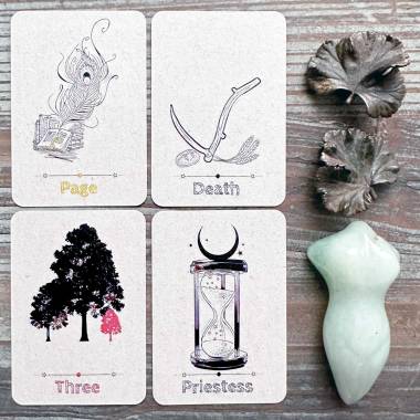Fox & Owl Tarot Mini Deck - Page of Swords, Death, Three of Wands, High Priestess