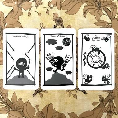 The Cute Ninja Tarot - Seven of Wands, Seven of Swords, Wheel of Fortune