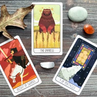 The Bearot Deck - Five of Pentacles, Knight of Swords, The Empress