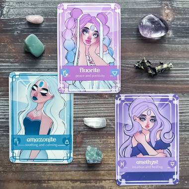 Aianaiya Crystal Cards - Amazonite, Fluorite, Amethyst
