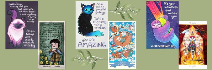 HappyToast Word Cloud Tarot, Kawaii Tarot, 78Tarot Carnival, and Thera-Pets Emotional Support Animal Cards