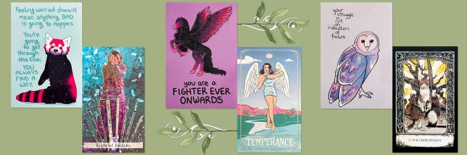 Keeper of the Sacred Bee Tarot, Tinseltown Tarot, Tarot of Tales, and Thera-Pets Emotional Support Animal Cards