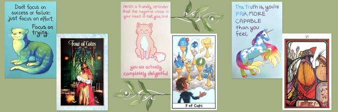 Tarot of the Enchanted Soul, The Cheeky Tarot, Aquarian Tarot, and Thera-Pets Emotional Support Animal Cards