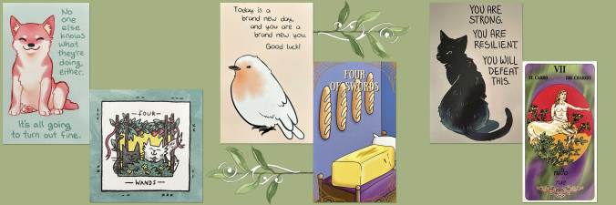 Mini Cat Tarot, Yummy Tarot, Tarot of Magic Herbs, and Thera-Pets Emotional Support Animal Cards