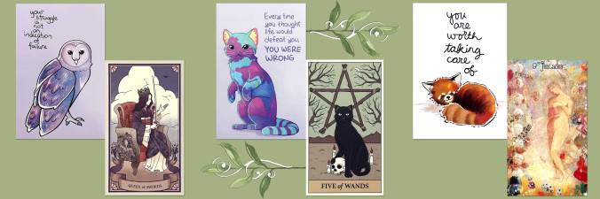 Taisho Roman Tarot, Cats Rule the Earth Tarot, Lonely Dreamer Tarot, and Thera-Pets Emotional Support Animal Cards