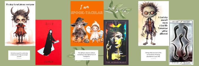 Troubled Tarot, Vertigo Tarot, Tarot Malefic, and Halloween Affirmation Cards