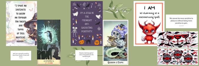 Tarot Yokai, Silver Acorn Tarot, Red Raven Tarot, and Halloween Affirmation Cards