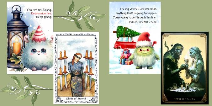Hudes Tarot, Green Tarot, Christmas Affirmation Cards