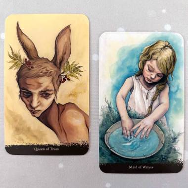Witch Sister Tarot - Queen of Trees, Queen of Wands, Maid of Waters, Page of Cups