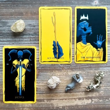 The Fool's Acumen Tarot - The Hierophant, Ace of Wands, Justice