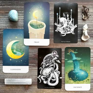 The Octopus Tarot Four of Wands and Ace of Pentacles, Dream Ritual Oracle