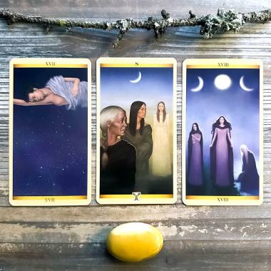 Tarot of Sacred Feminine - The Star, The Moon, Eight of Cups