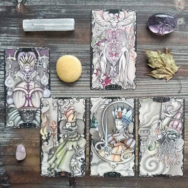 Tarot of the Enchanted Garden - The Hierophant, The Lovers, King of Wands, Queen of Swords, Ten of Wands