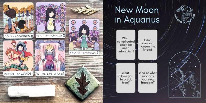 New Moon in Aquarius Tarot Reading with the Honey Knight Tarot - Six of Swords, Six of Pentacles, Eight of Pentacles, The Emperor, Knight of Wands