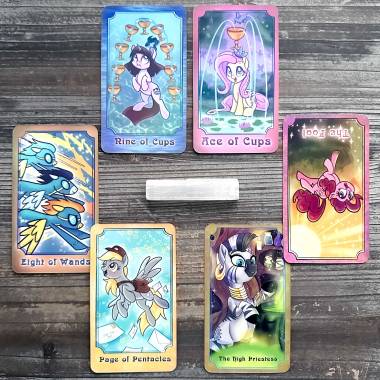 My Little Tarot, My Little Pony Tarot, Nine of Cups, Ace of Cups, The Fool, The High Priestess, Page of Pentacles, Eight of Wands