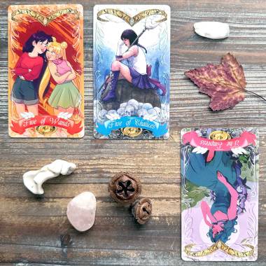 Moon Prism Tarot - The Empress, Five of Wands, Five of Cups