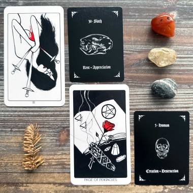 The Roadkill Oracle Deck and Moon Void Tarot - Three of Swords, Page of Pentacles