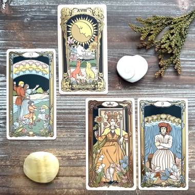 Retro Impressions Tarot - Nine of Cups, Ten of Cups, Queen of Wands, The Moon