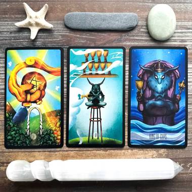 Lepus Tarot - Ace of Pentacles, Nine of Cups, King of Cups