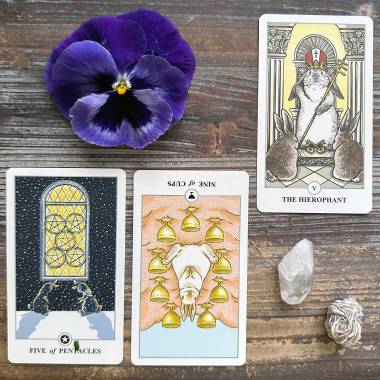 Lunalapin Tarot - Five of Pentacles, Nine of Cups, The Hierophant