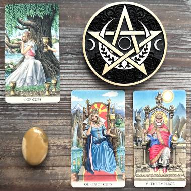 Tarot of the Longest Dream - Four of Cups, Queen of Cups, The Emperor