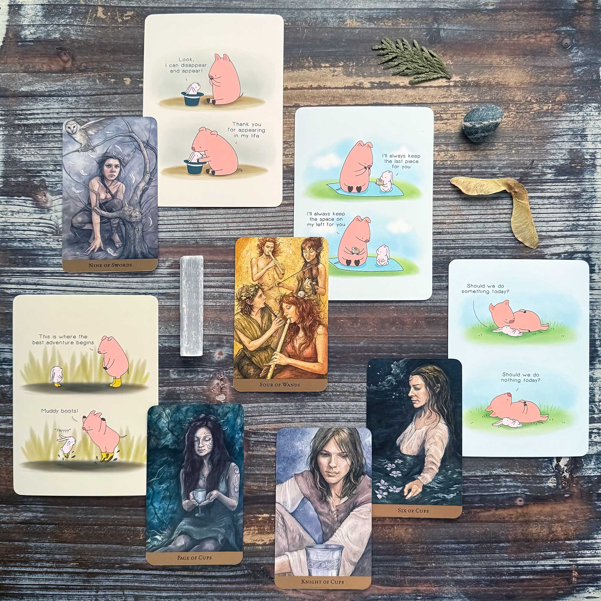 Oracle Reading with the Tarot of the Hidden Realm and With Love Little Pig & Little Bunny Postcard Set