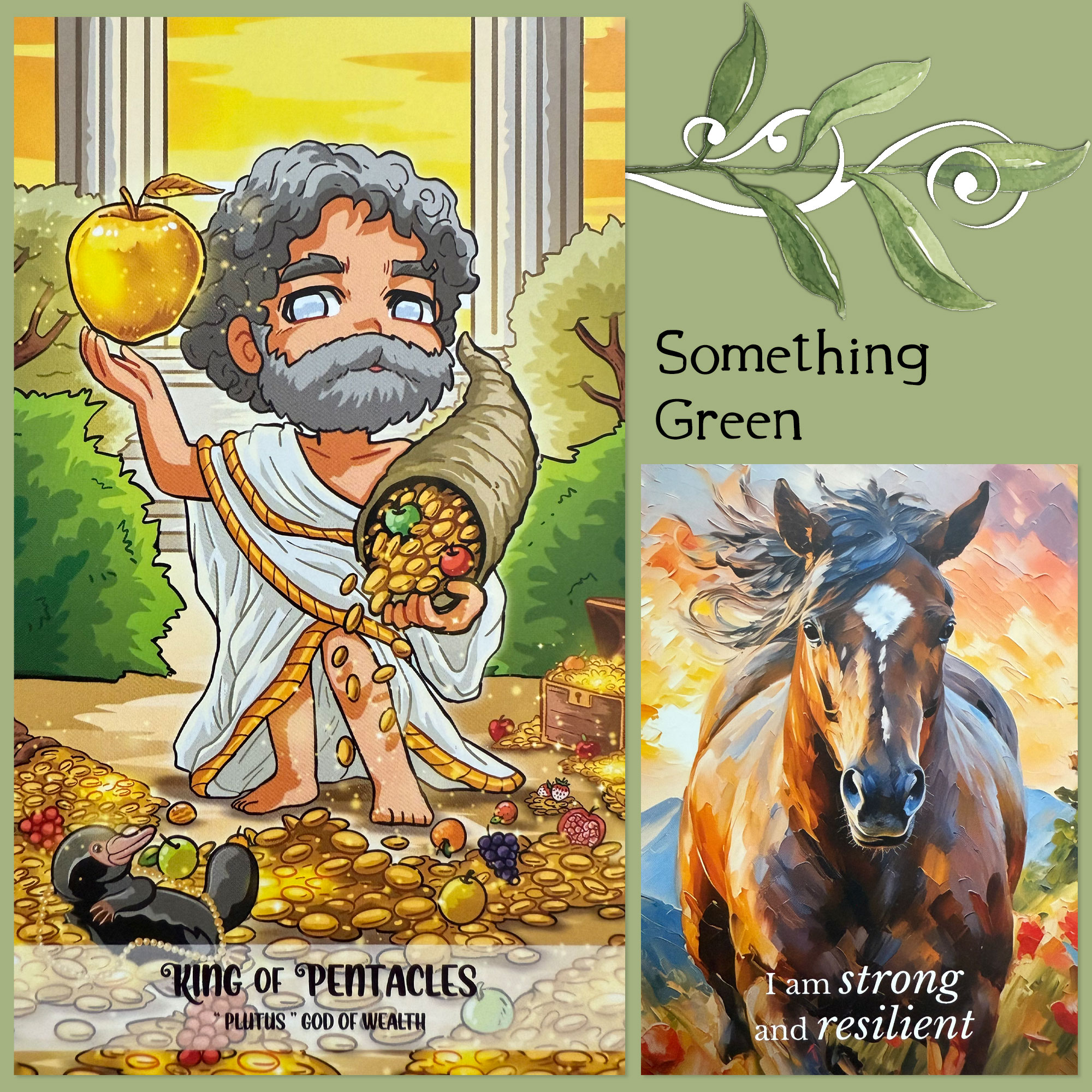 Pythia Tarot - King of Pentacles, Zeus and The Tapping Solution's Daily Guidance Cards