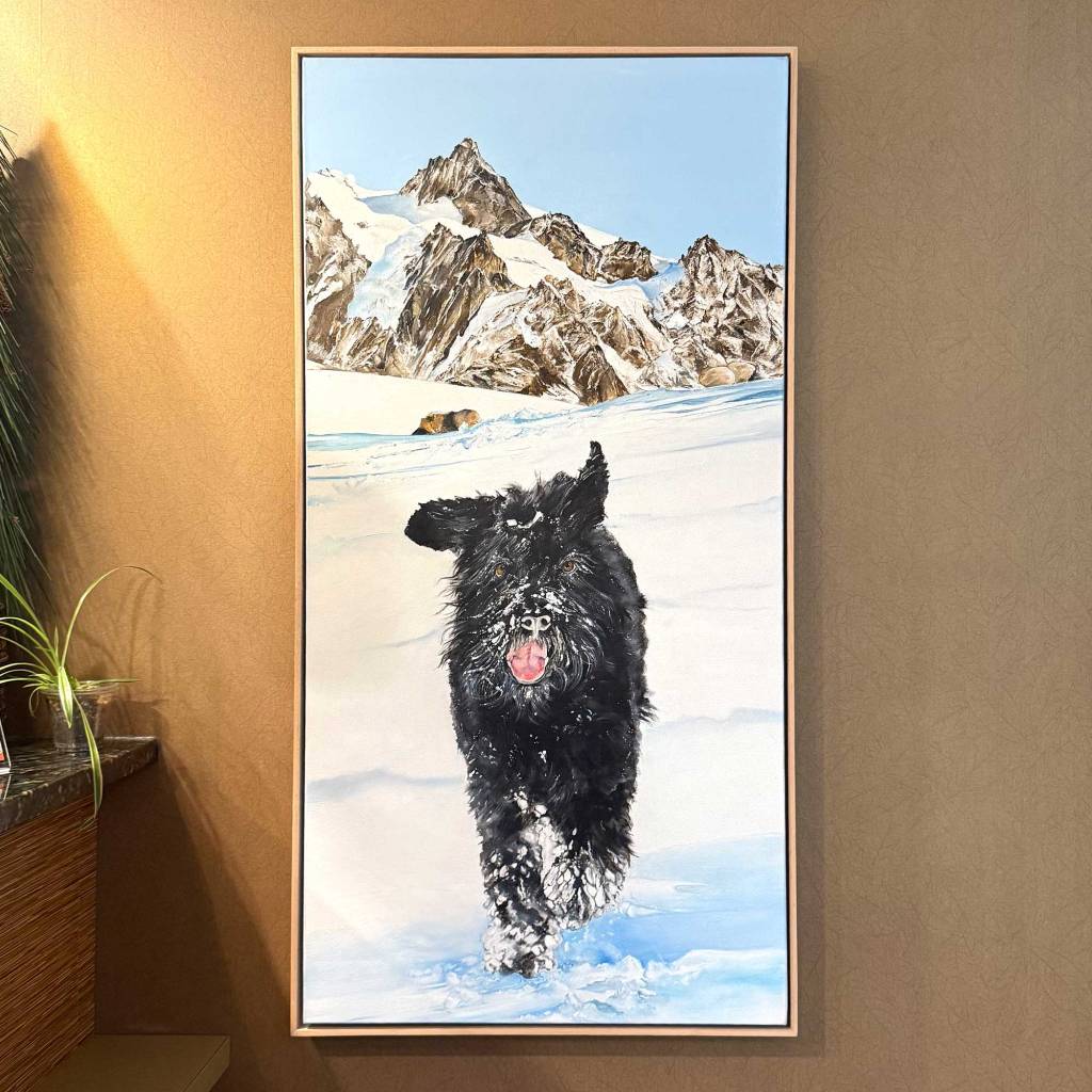 Happy Dog in the Snow Painting