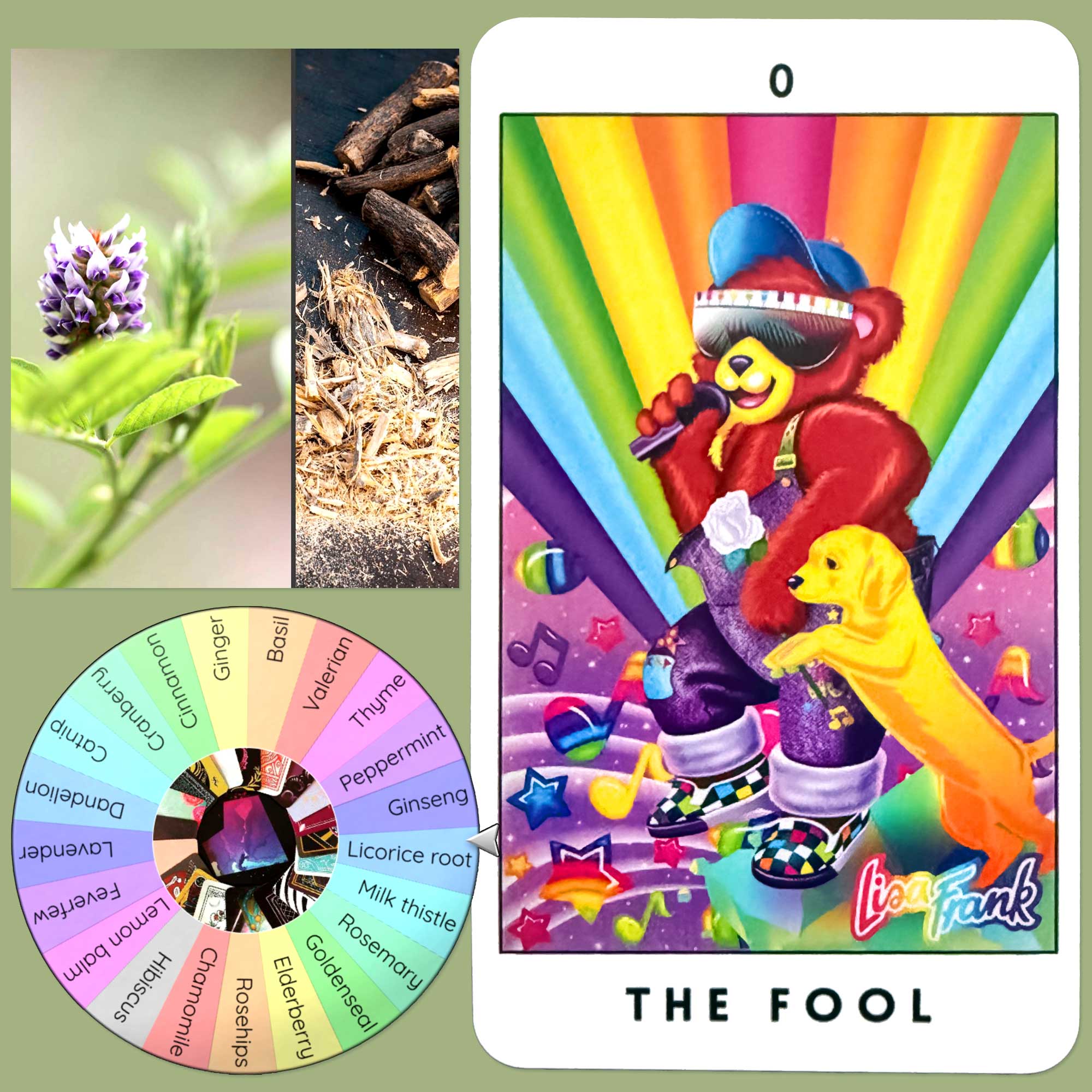 Int'l Plant Appreciation Day with the Lisa Frank Tarot - Licorice Root and The Fool