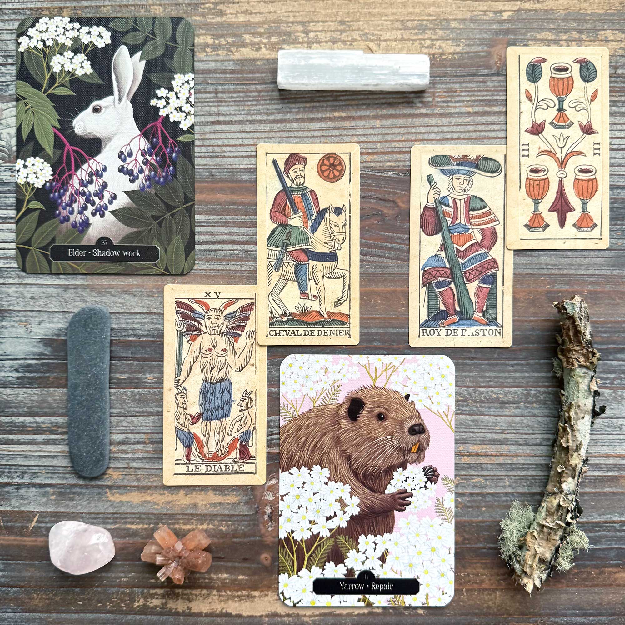 Tarot Reading with the Tarocchi Fini Montecchi Anima Antiqua and Hedgewitch Oracle