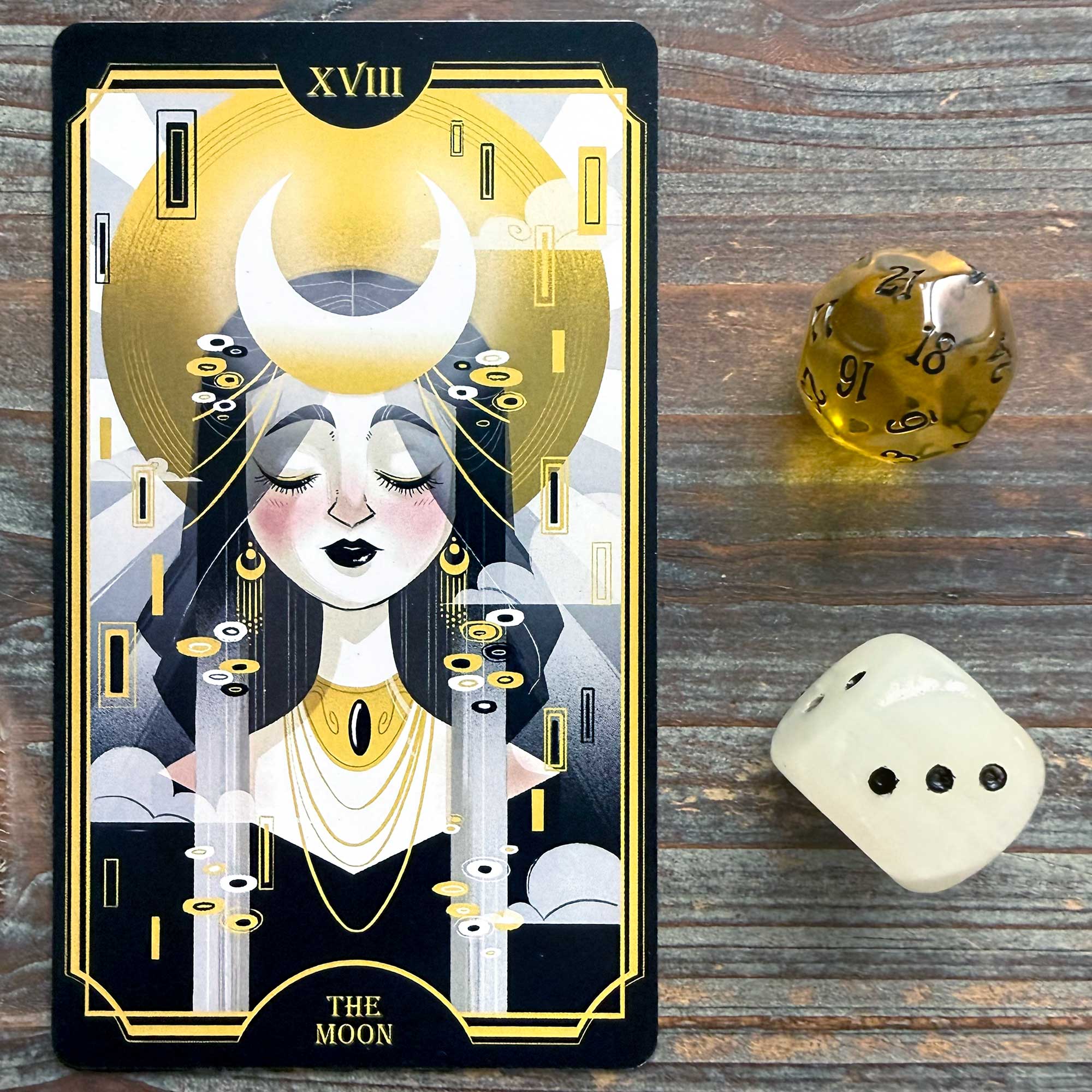 Tarot Activity from The One Card a Day Journal by Maria Sofia Marmanides - Gold Moon Major Arcana - The Moon card