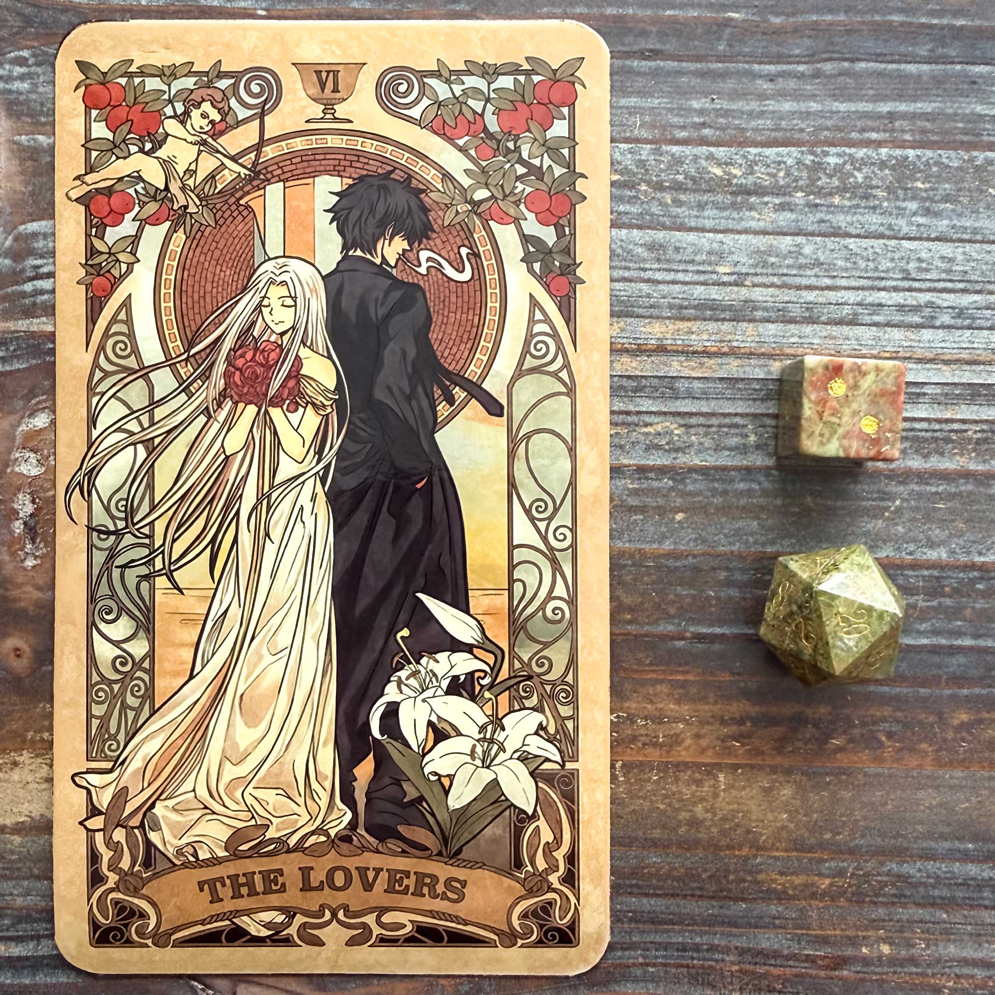 Tarot Activity from The One Card a Day Journal by Maria Sofia Marmanides - Demon Slayer: Kimetsu no Yaiba Tarot - The Lovers card