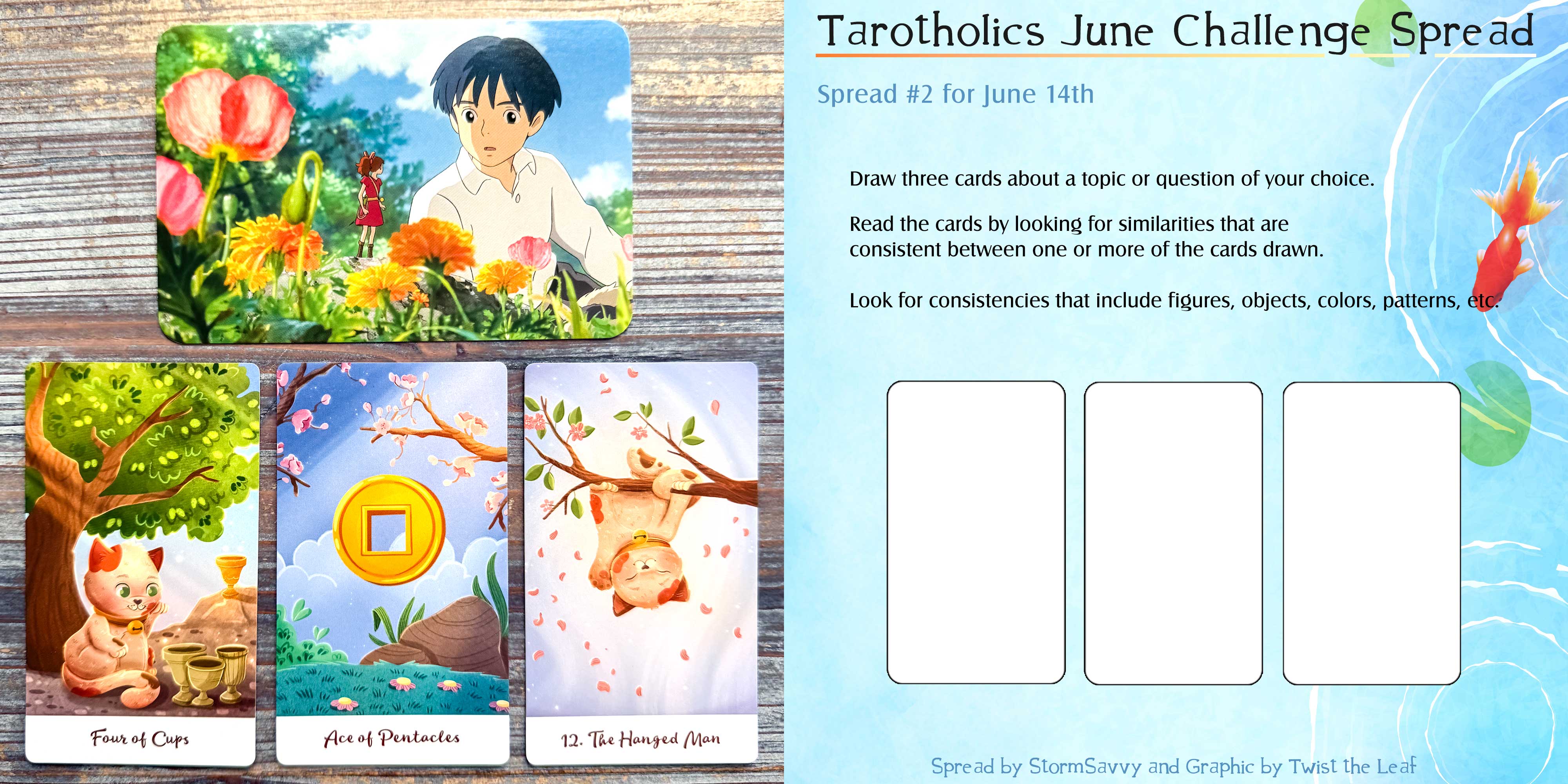 Tarot Reading with The Lucky Cat Wisdom Tarot and Studio Ghibli 100 Collectible Postcards Set