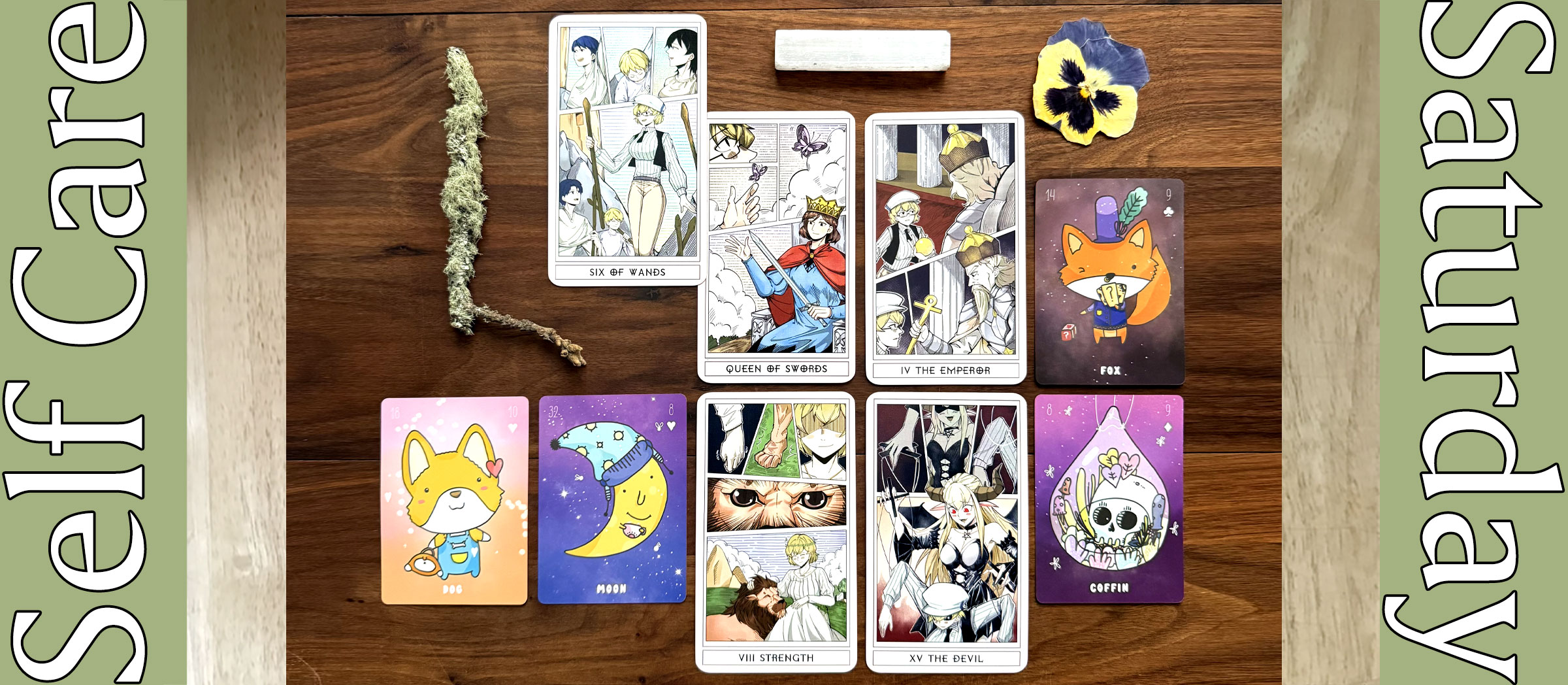 Self Care Saturday Tarot Reading with the Comic Strip Tarot and Sparkly Lenormand