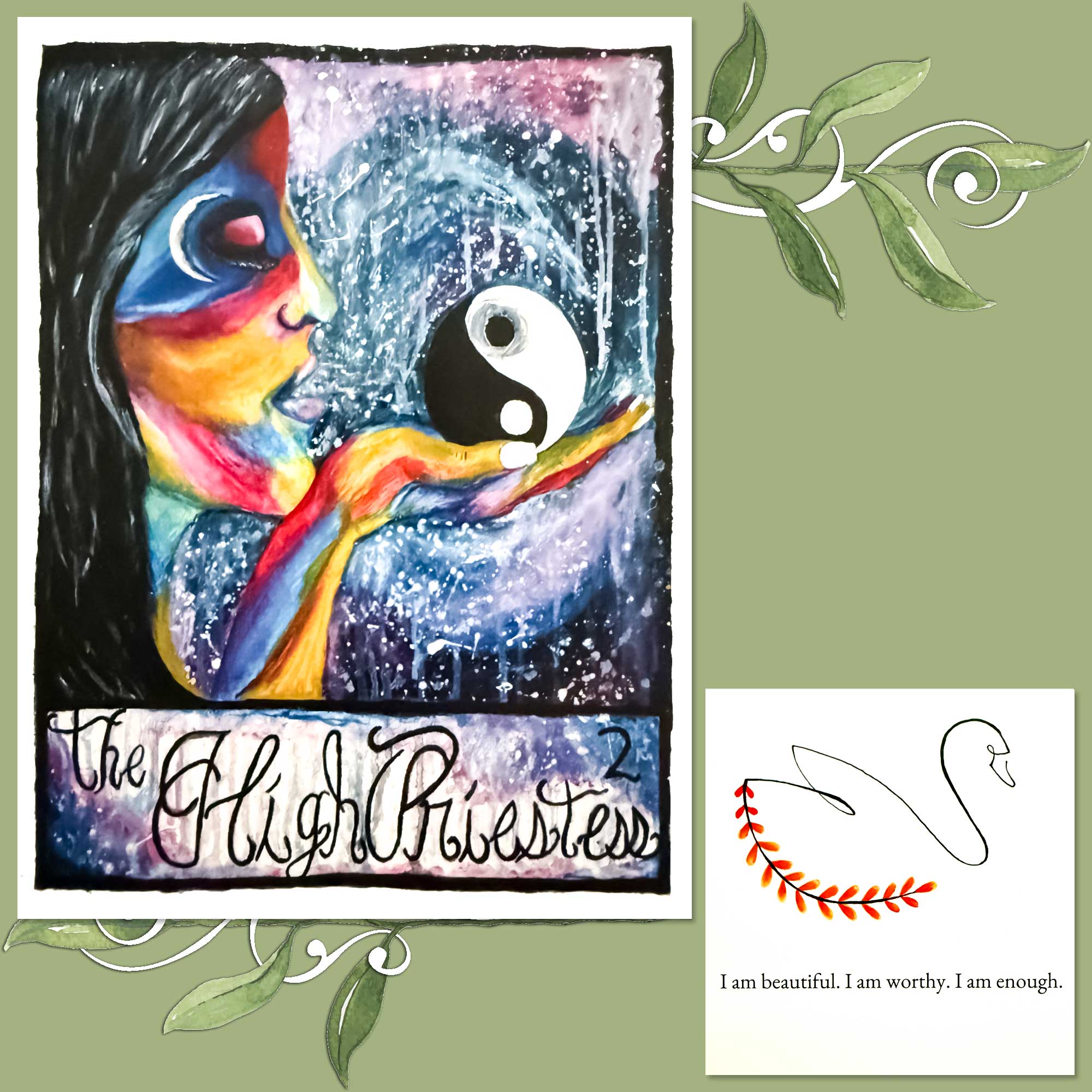 The Family Tarot Deck - The High Priestess and Art From the Heart Affirmation Cards