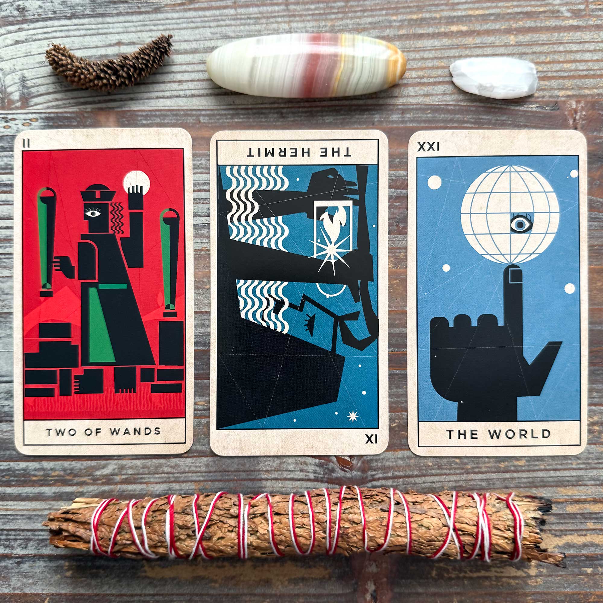 Tarot Reading with the Chromatika Tarot - The World card, The Hermit card, Two of Wands
