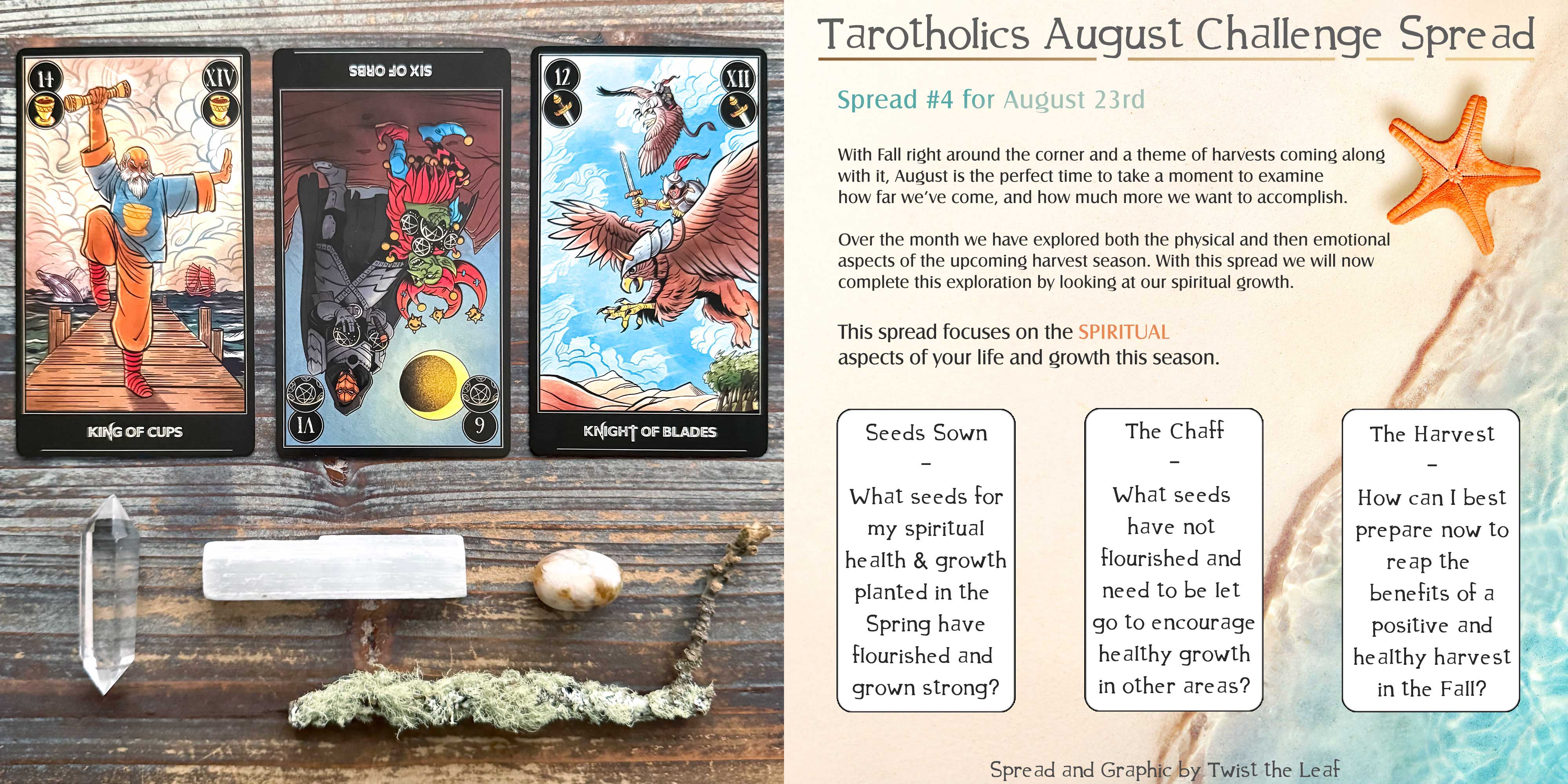 Tarot Reading with the Questeros Tarot - King of Cups, Six of Pentacles, Knight of Swords
