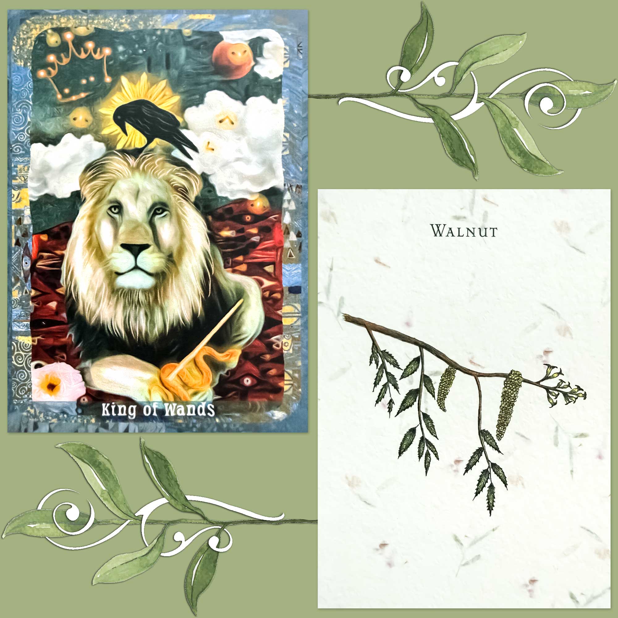 Guardian of the Night Tarot Pocket Edition - King of Wands and the Walnut card from Listening to Flowers Cards