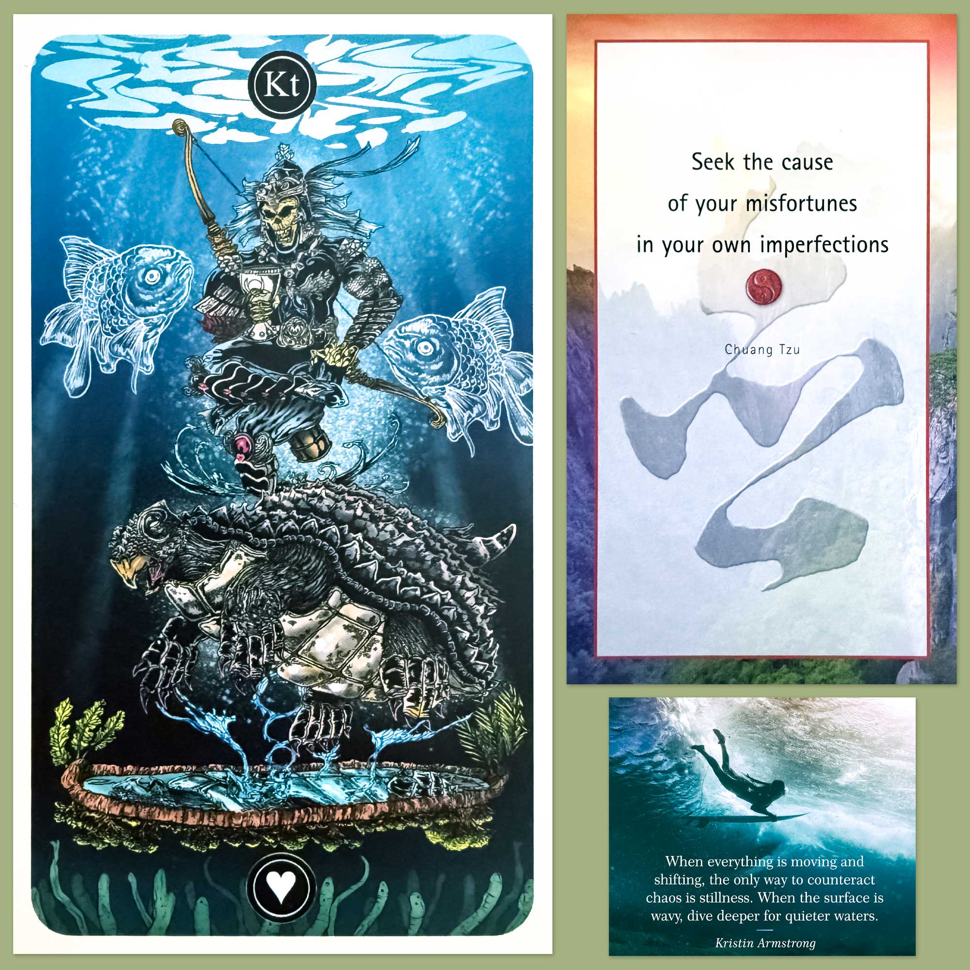 Global Fusion Intuitive Tarot's Knight of Cups and a card from the Tao Book and Cards Pack